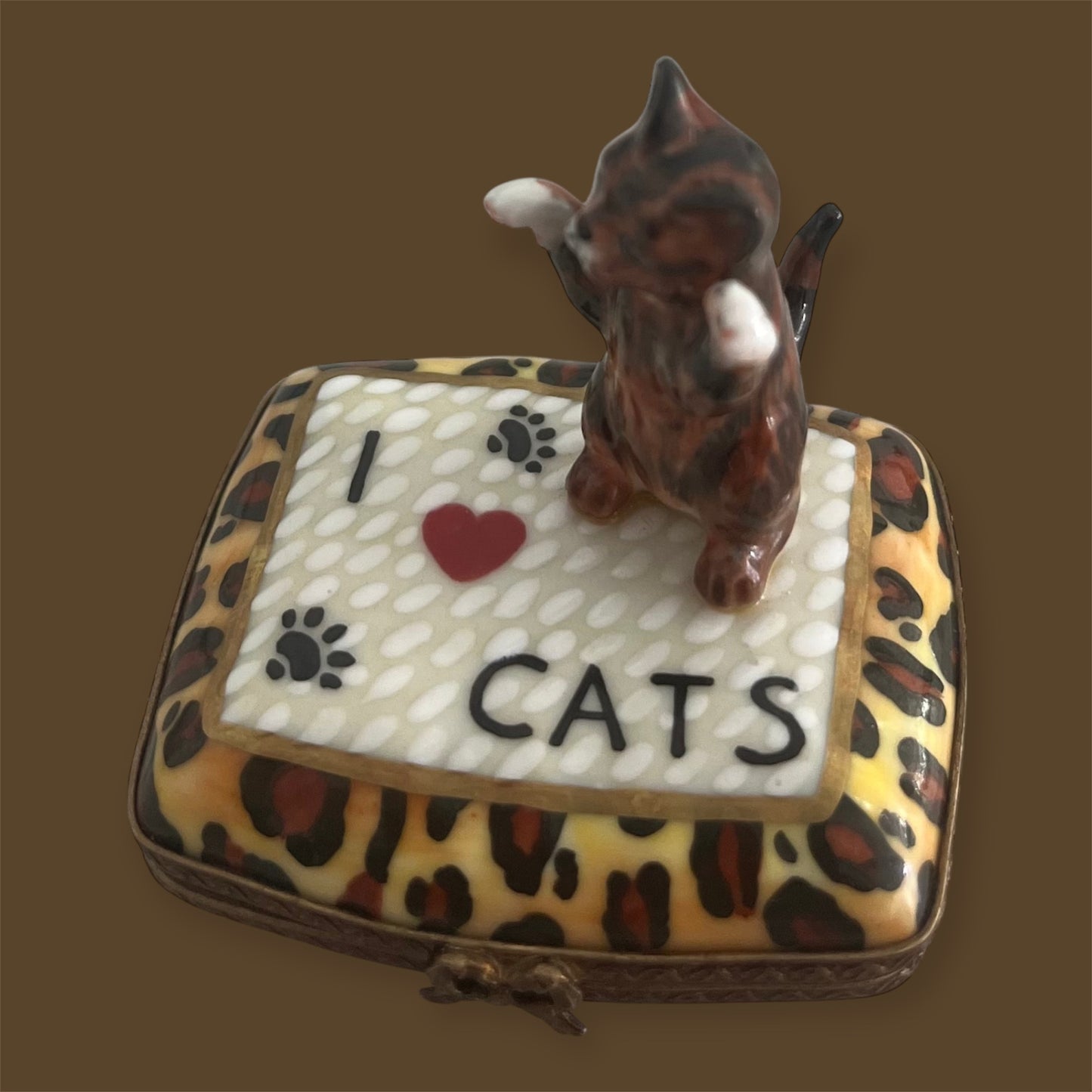 I Love cats Lovely Limoges porcelain handmade trincketbox