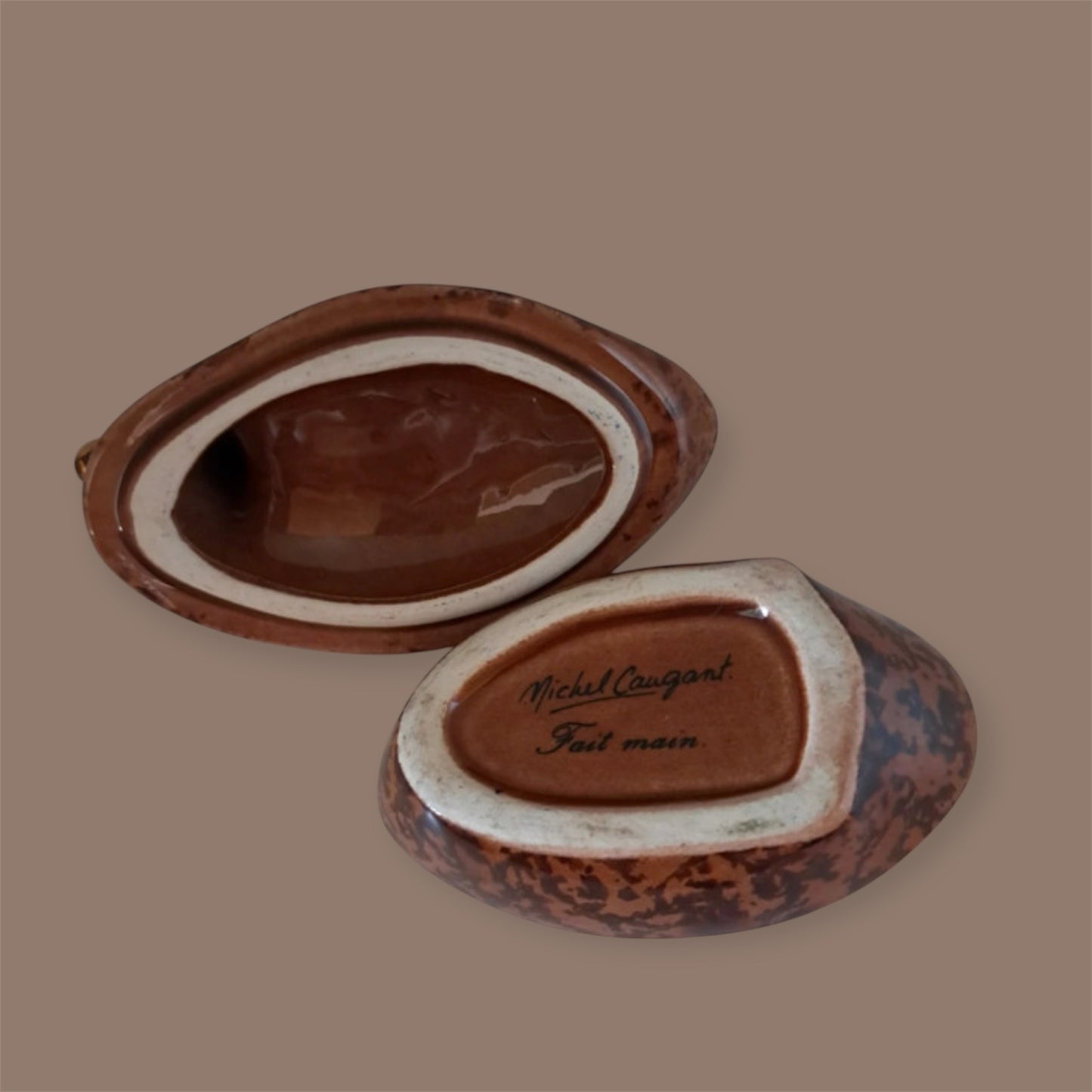 Smallest vintage tureen Michel Caugant brown gold version