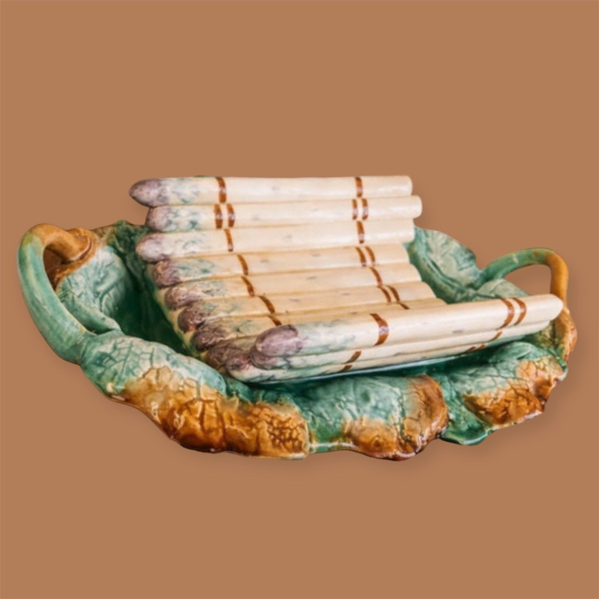 Antique Creil Et Montereau France Barbotine Majolica Asparagus server