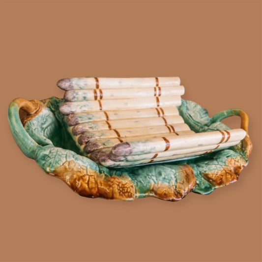 Antique Creil Et Montereau France Barbotine Majolica Asparagus server