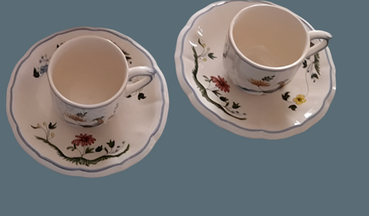 Gien faience espresso cups+saucers set of 2