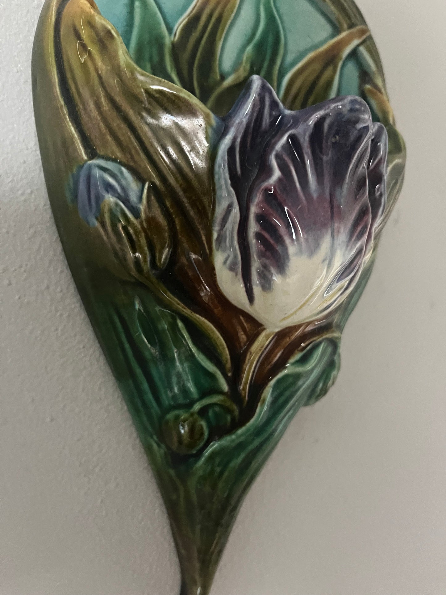 Majolica french Art Nouveau wall vase