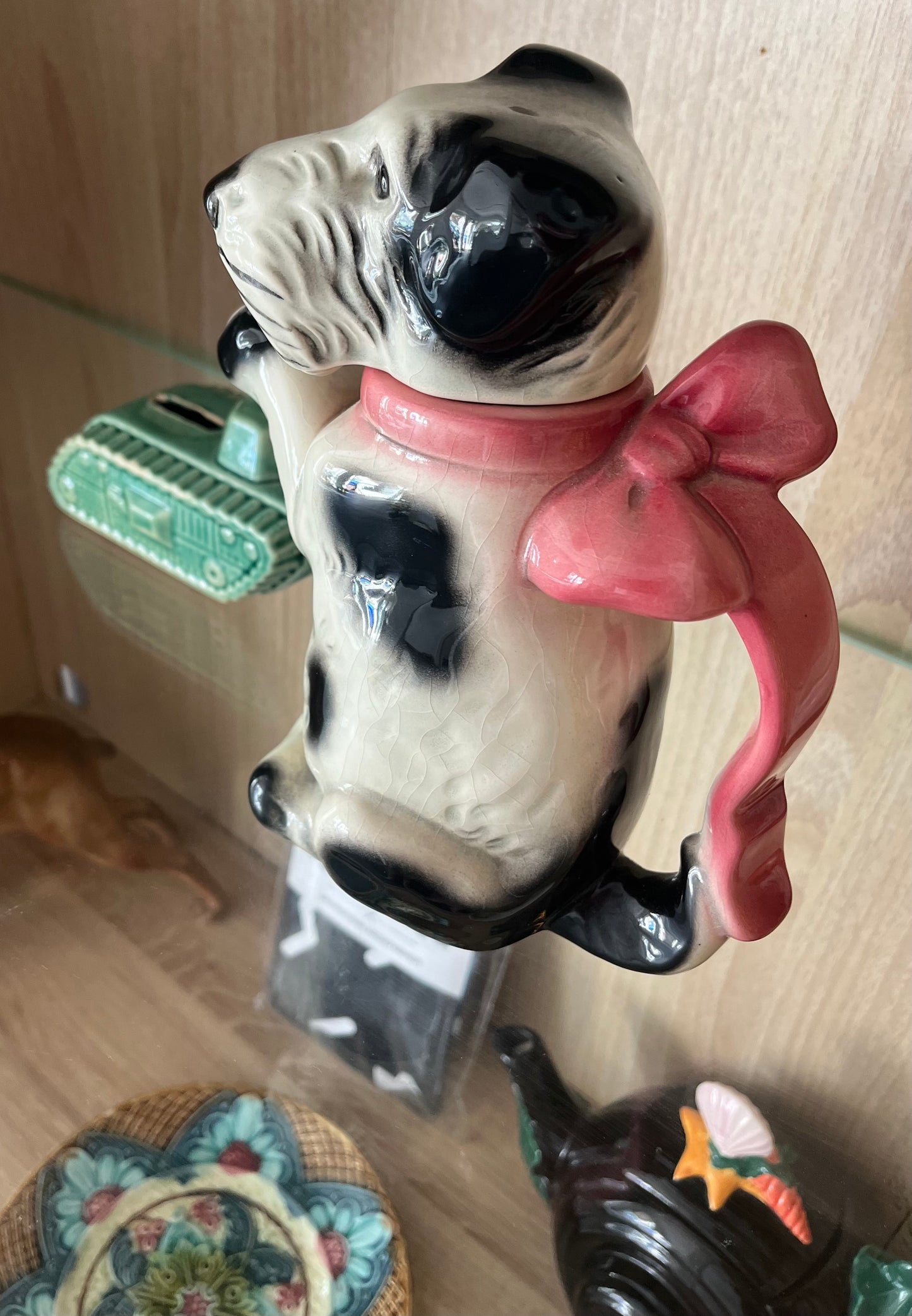 West Germany antique majolica dog teapot