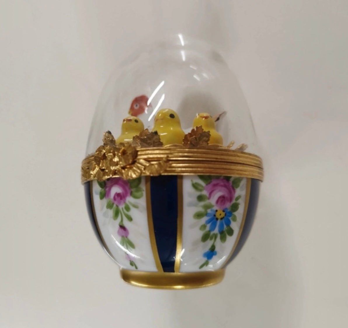 Limoges France vintage porcelain trincketbox Chicken with ducklings