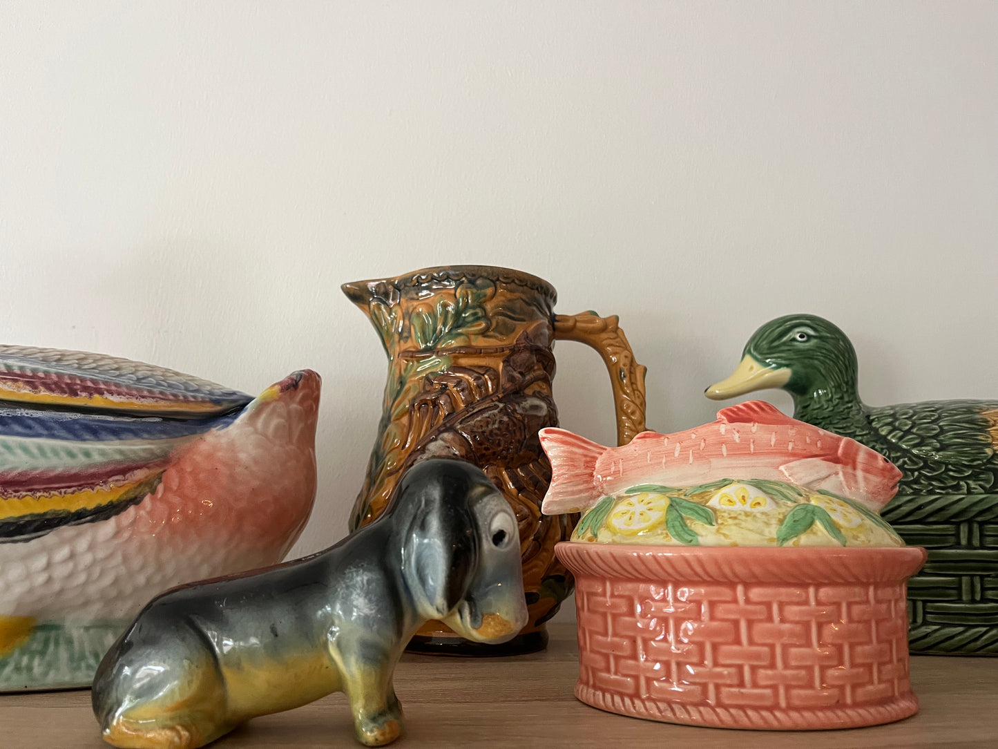 Frie onnaing antique majolica french basset dog moneybank
