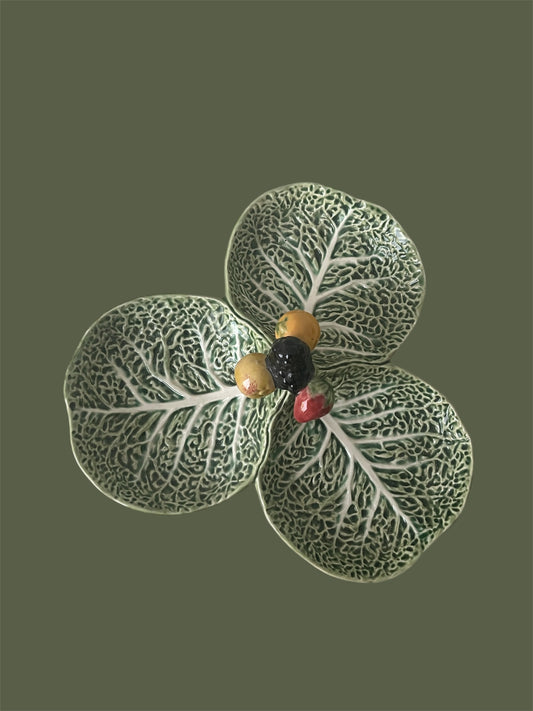 Bordalo Pinheiro vintage cabbage serving plate fruits