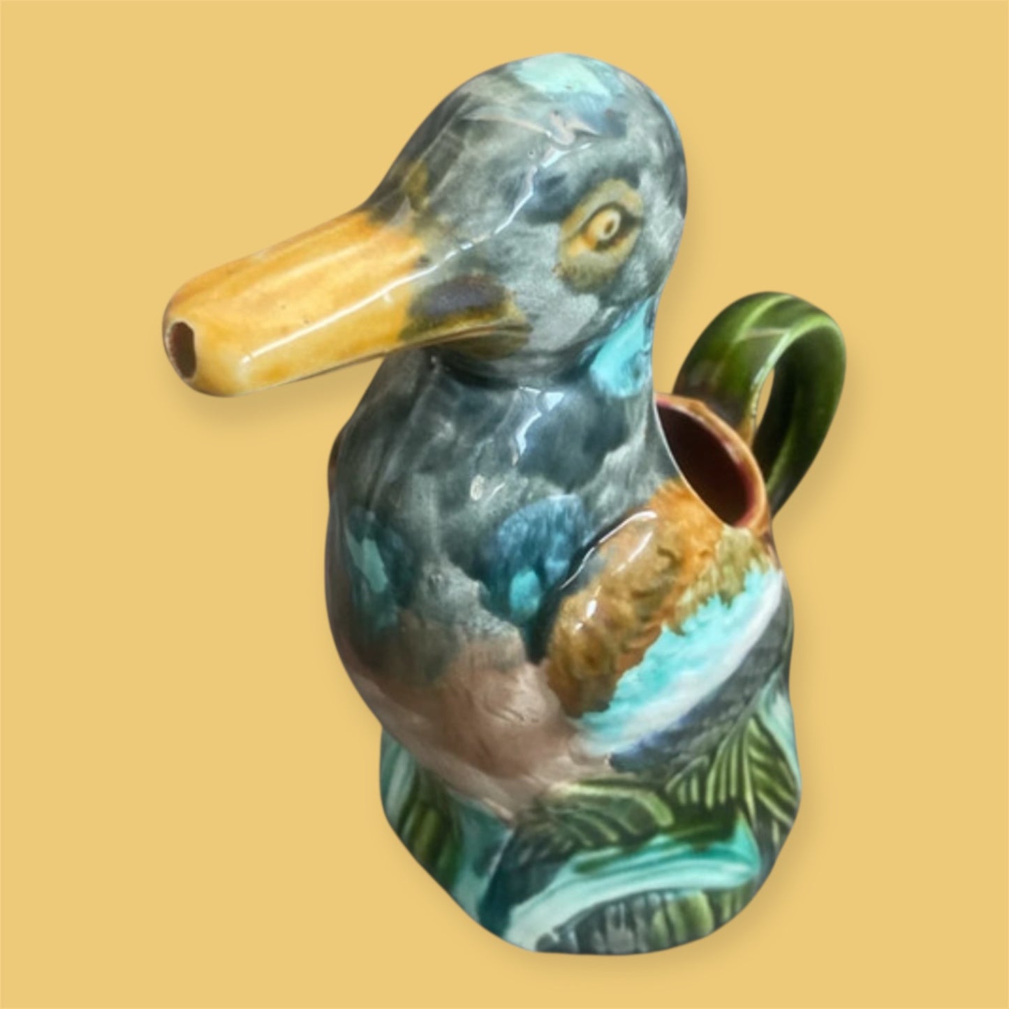 Frie Onnaing majolica duck pitcher 1900