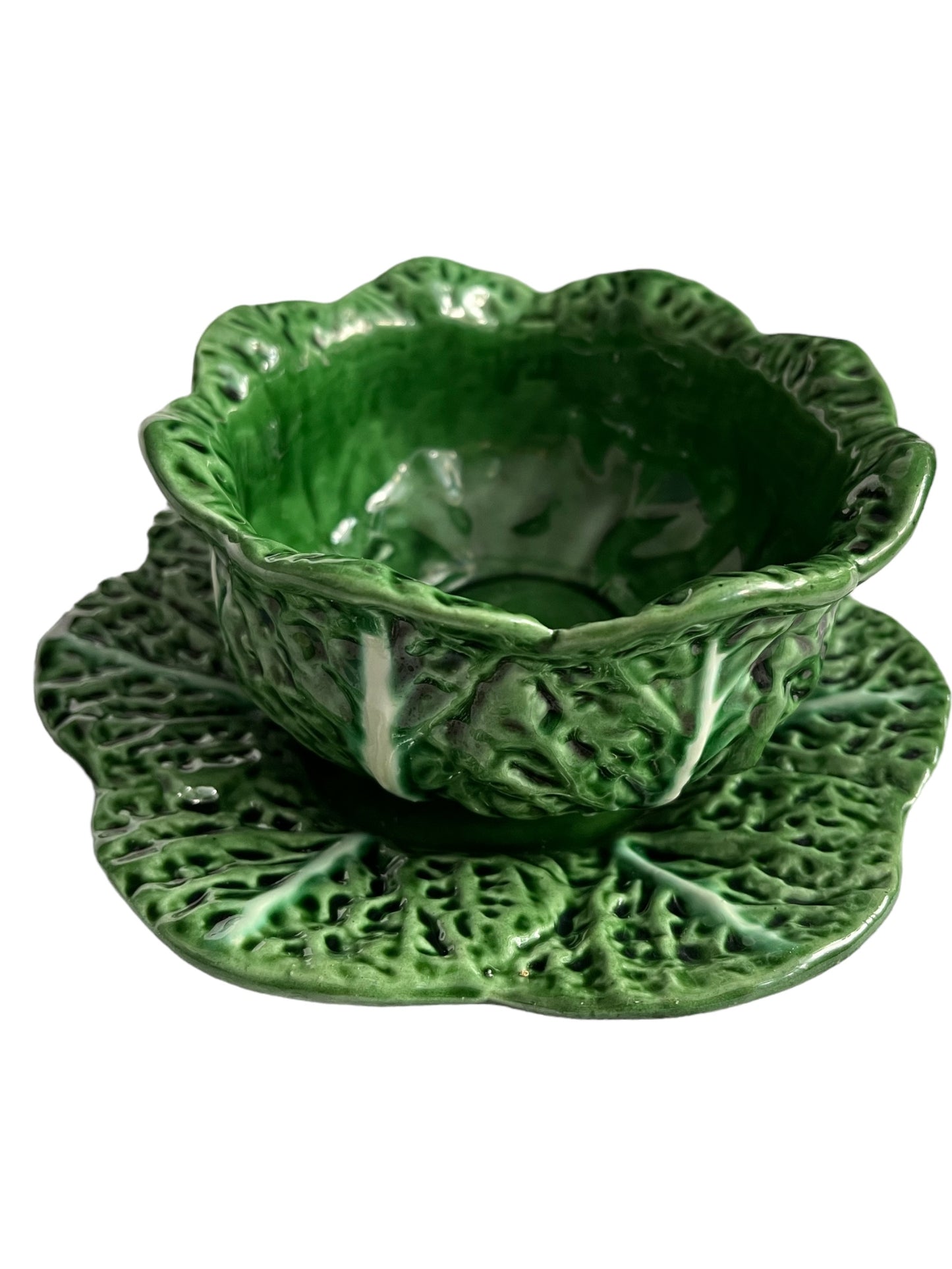 Caldas da Rainha greenleave soup bowl and saucer, set of two