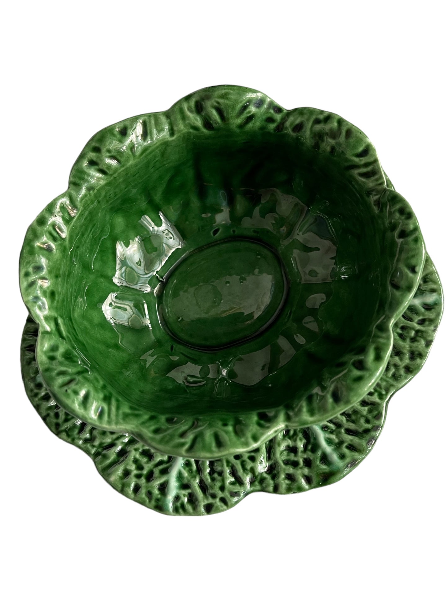 Caldas da Rainha greenleave soup bowl and saucer, set of two