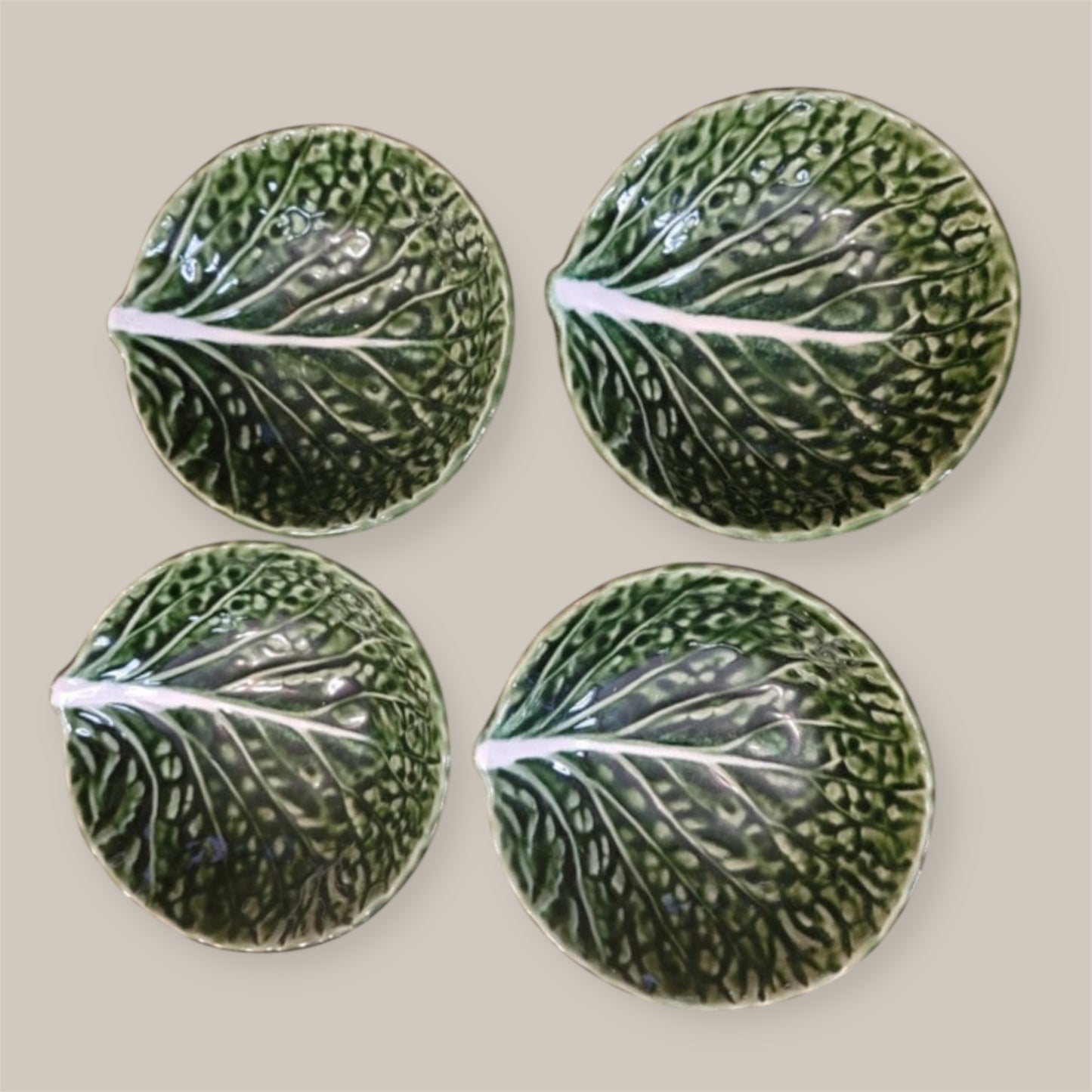 Set of 4 vintage cabbage bowls portugese glazed faience