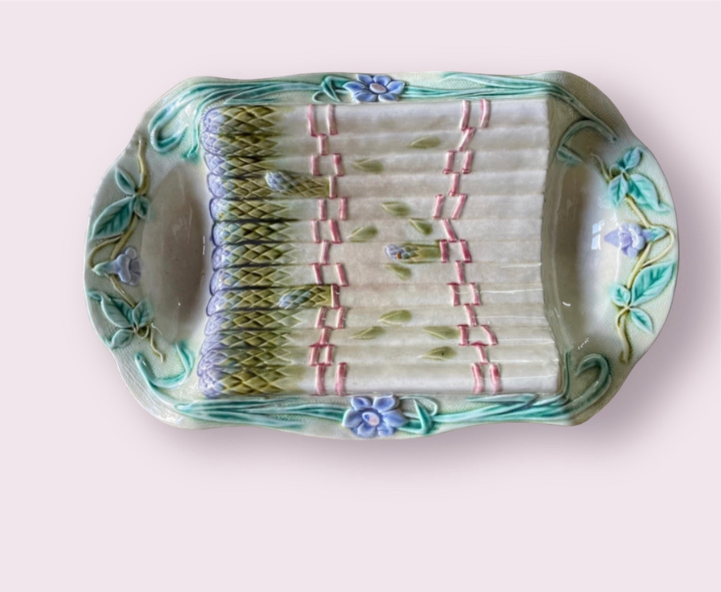 Antique majolica asparagus serving plate