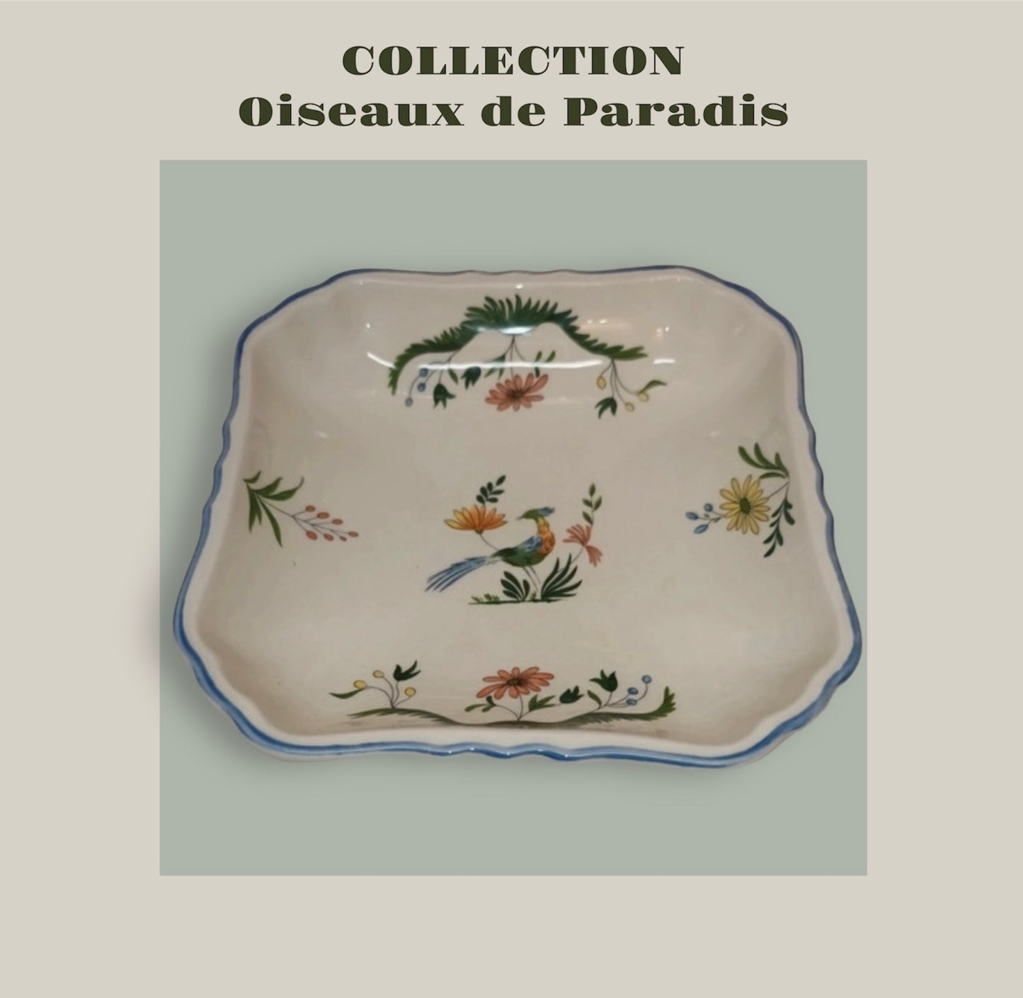 Square serving platter small Gien Oiseaux de Paradis