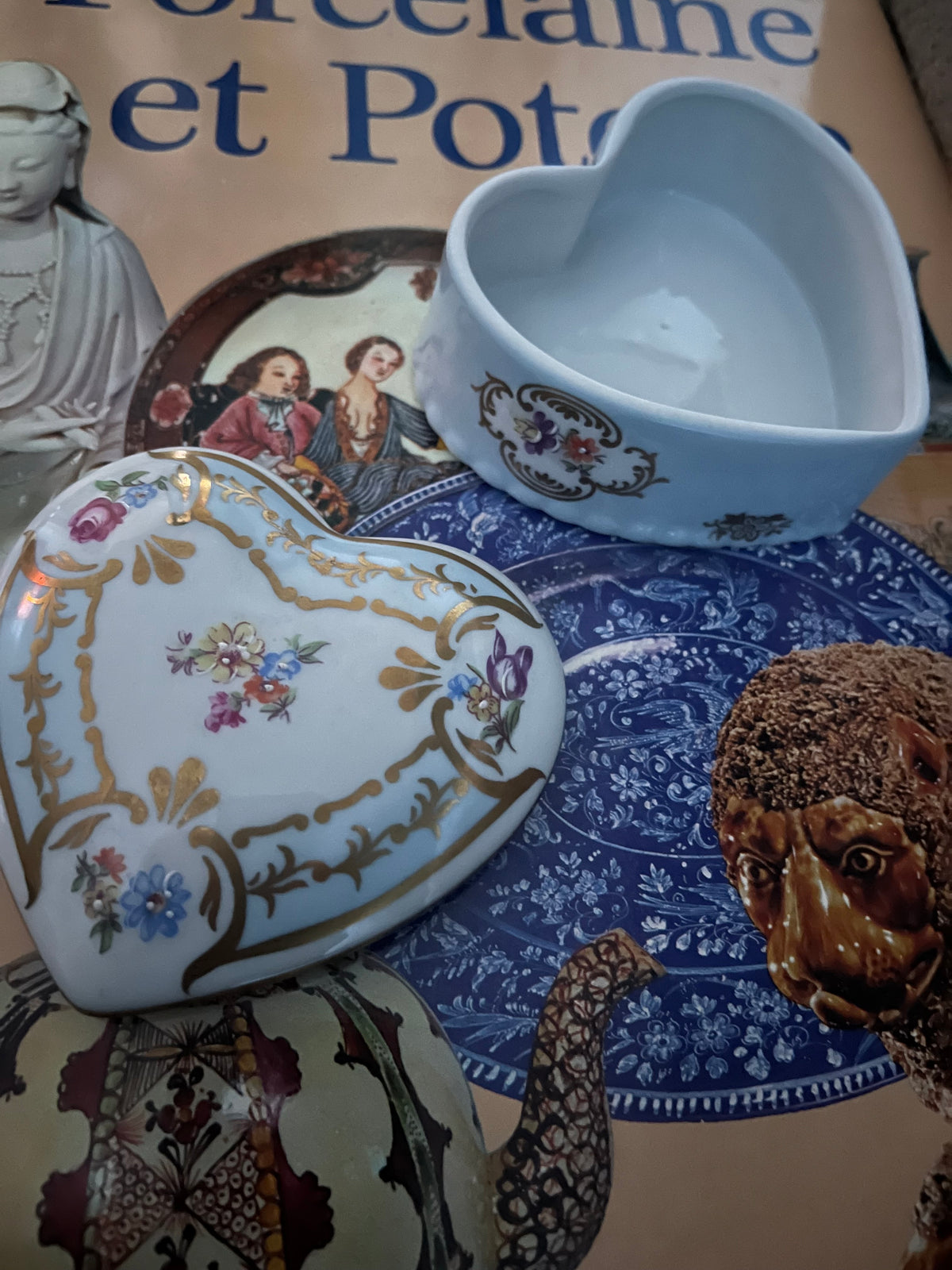 1942 french porcelaine heart shaped trinketbox