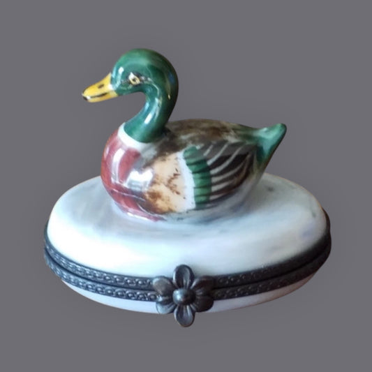 MC Hand Painted Limoges France Duck trinket box