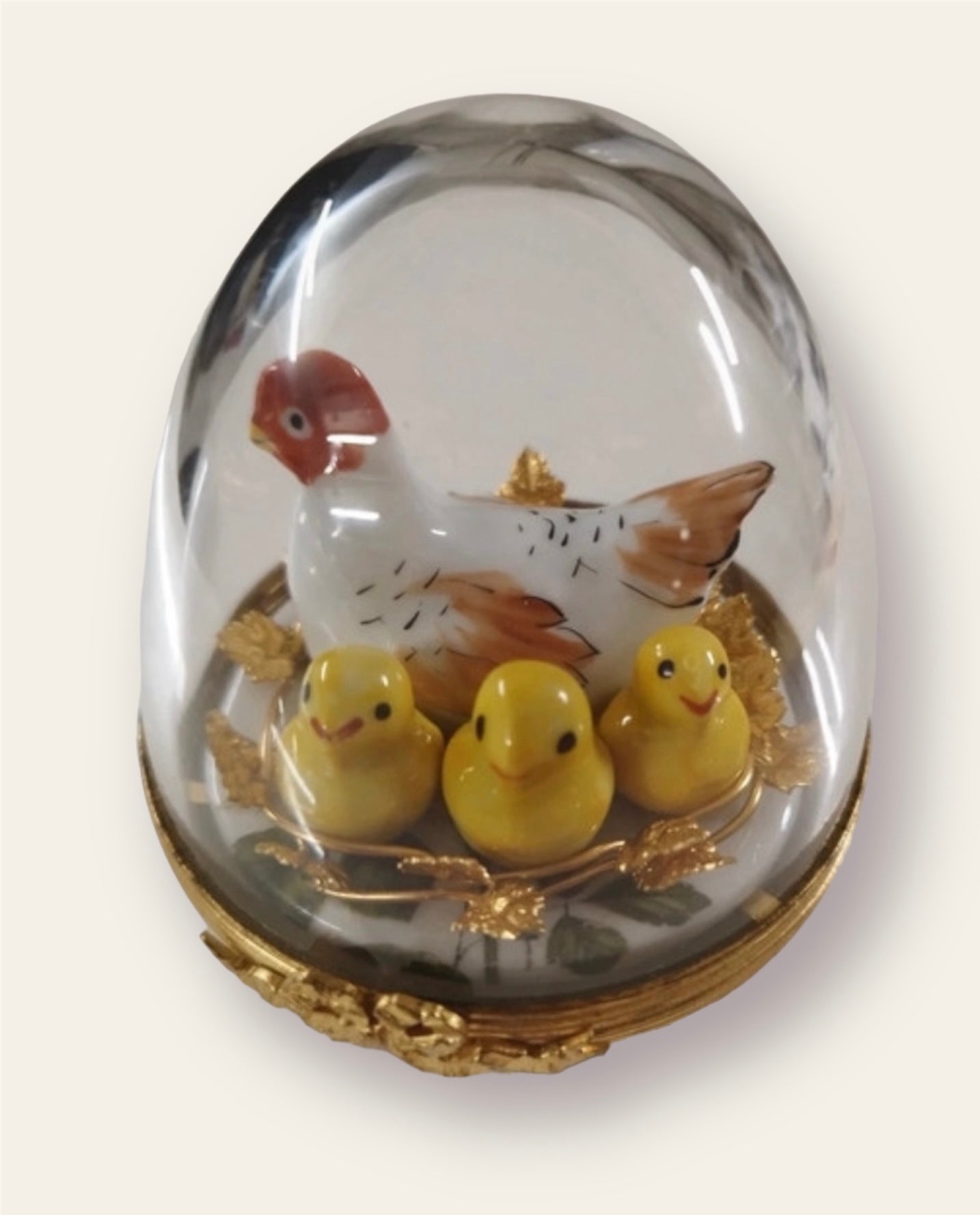 Limoges France vintage porcelain trincketbox Chicken with ducklings