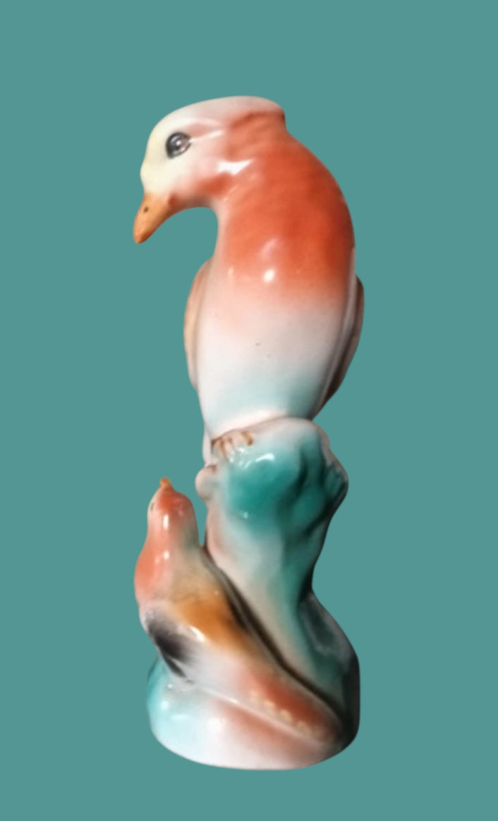Mother and child majolica bird statue