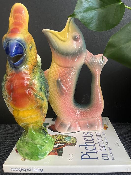 Saint Clement french antique Cockatoo pitcher majolica artdeco period