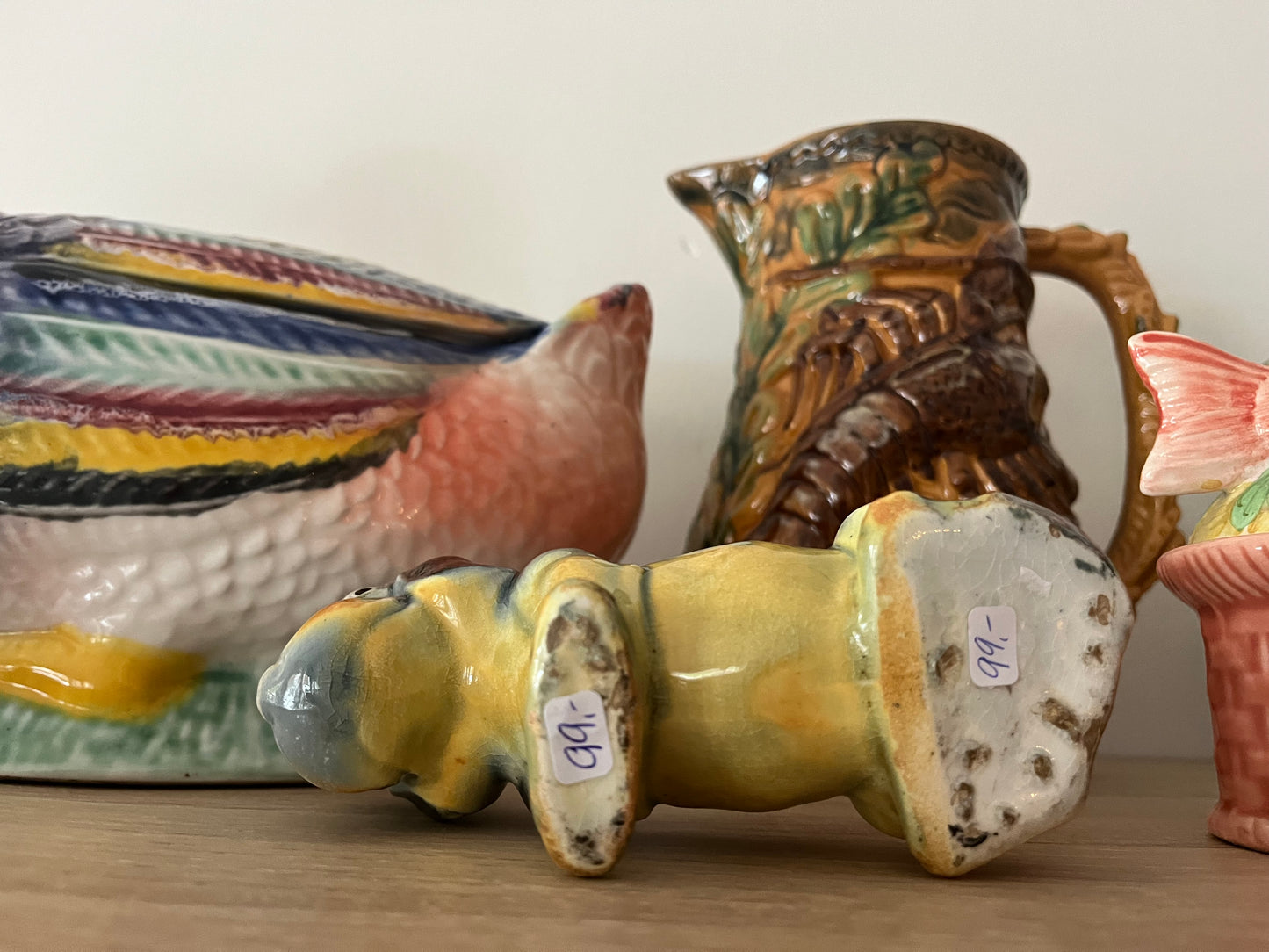 Frie onnaing antique majolica french basset dog moneybank