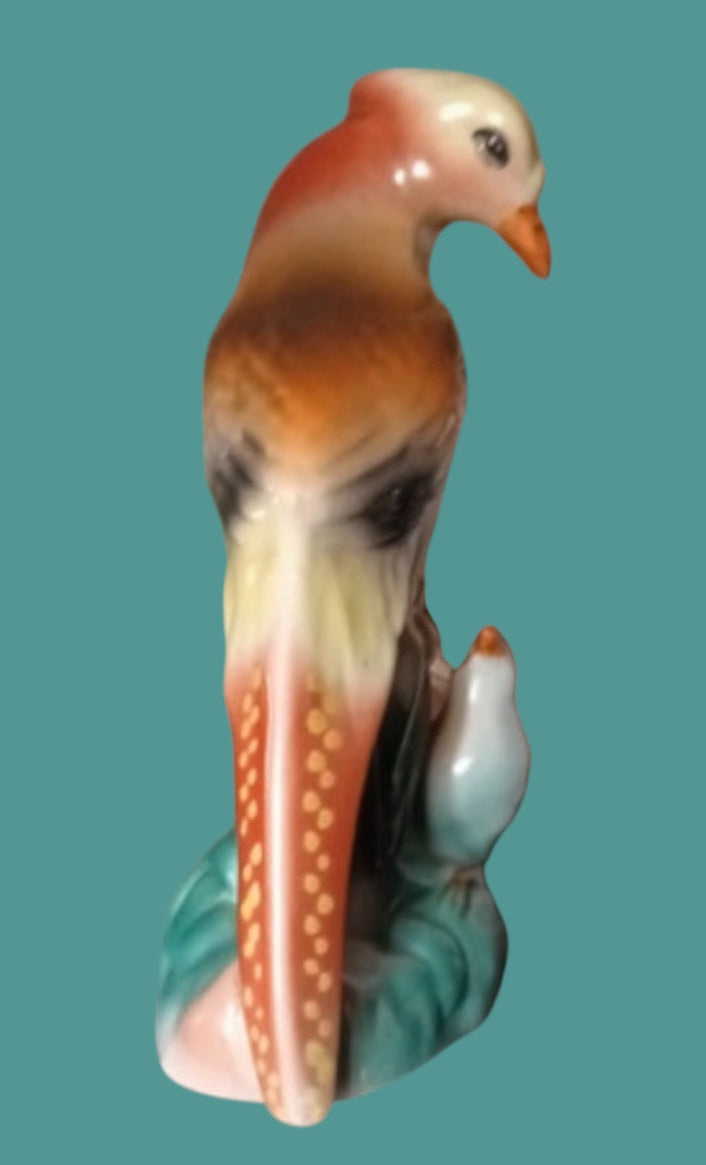 Mother and child majolica bird statue