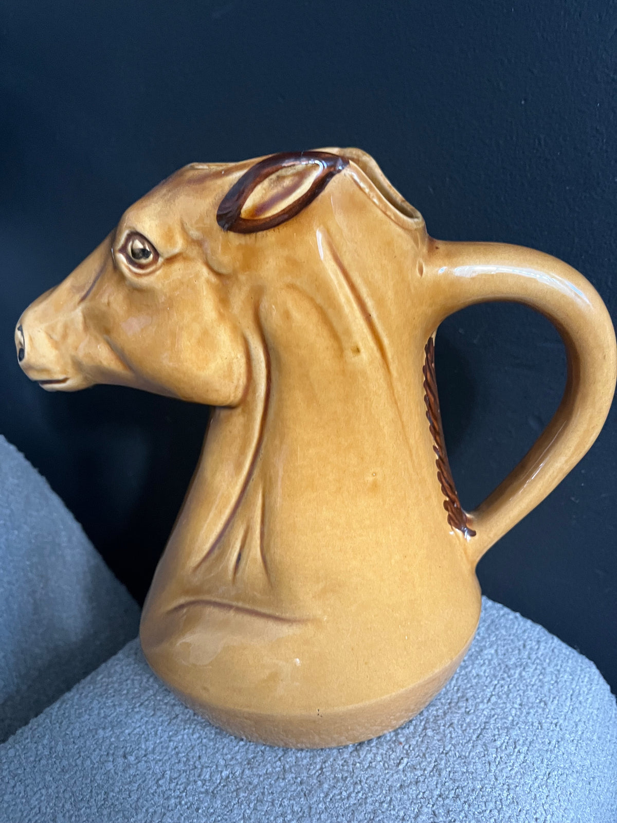 Vintage Brown glazed horse head pitcher