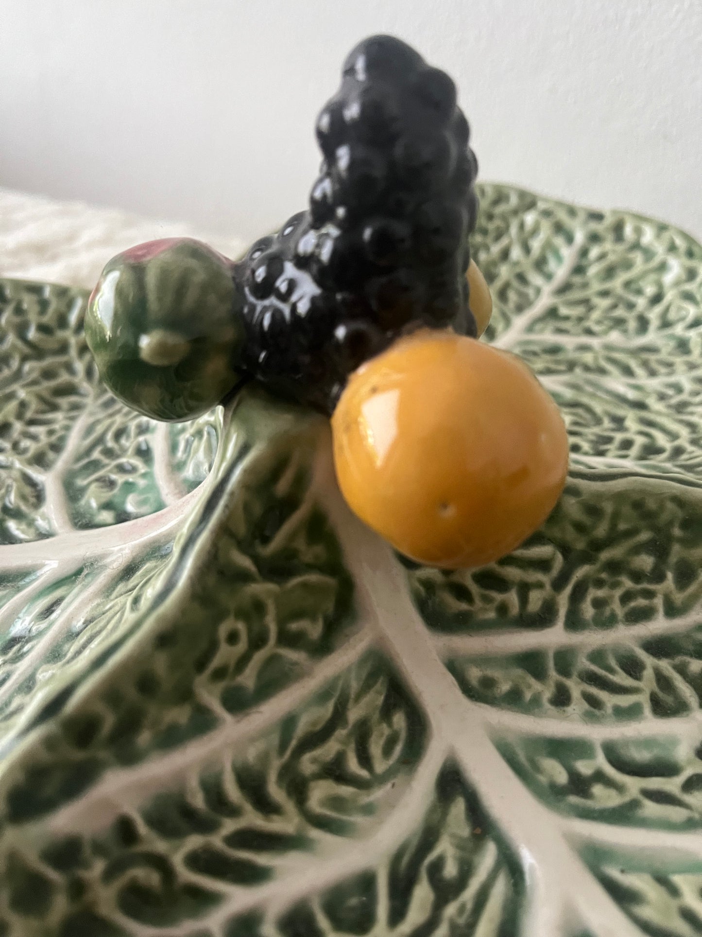 Bordalo Pinheiro vintage cabbage serving plate fruits
