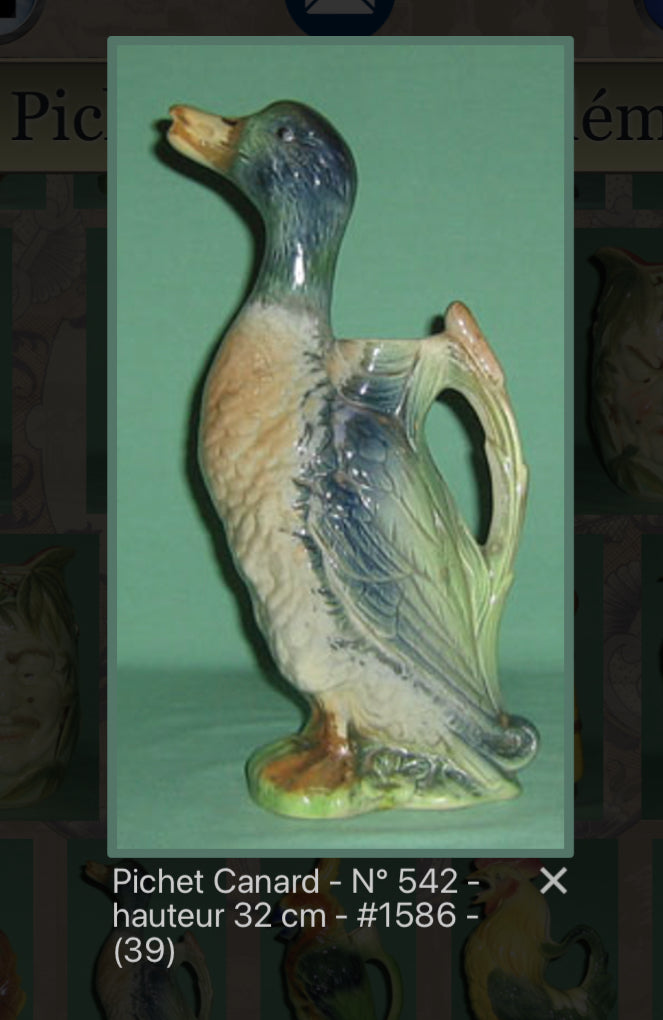 Saint Clement France antique majolica duck pitcher 542-2