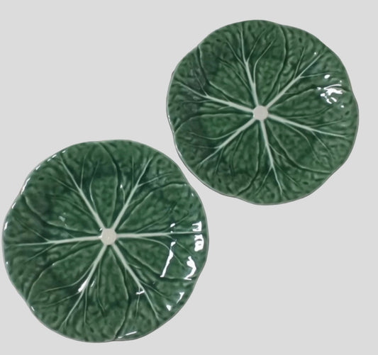 Set 2 majolica cabbage plates 19 cm Bordallo Pinheiro