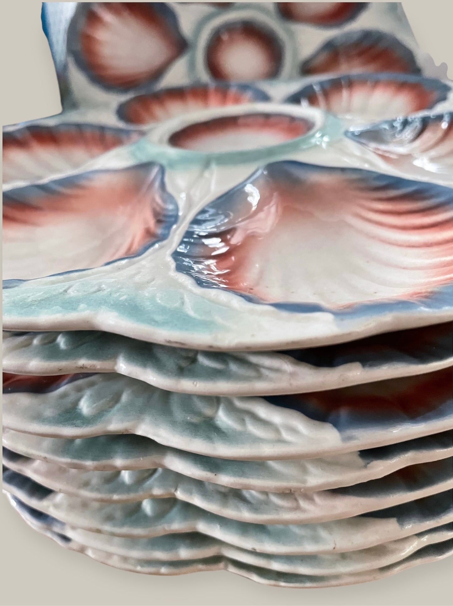 french antique majolica Oyster plates