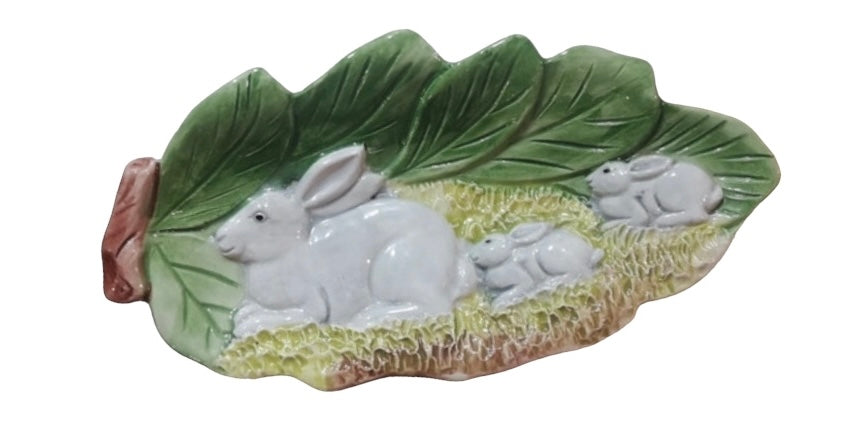 Lovely antique majolica server rabbit