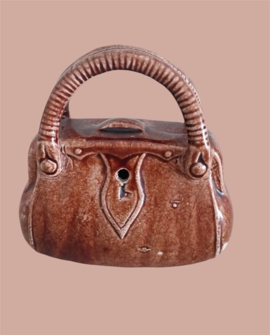 Moneybank antique majolica brown bag