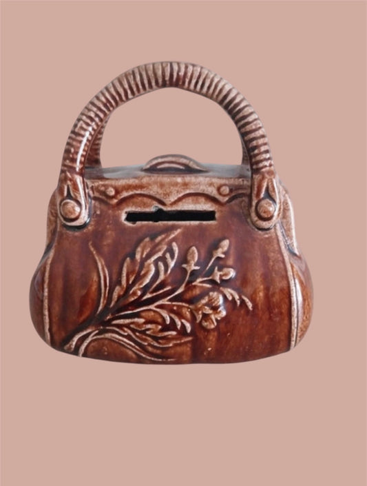 Moneybank antique majolica brown bag