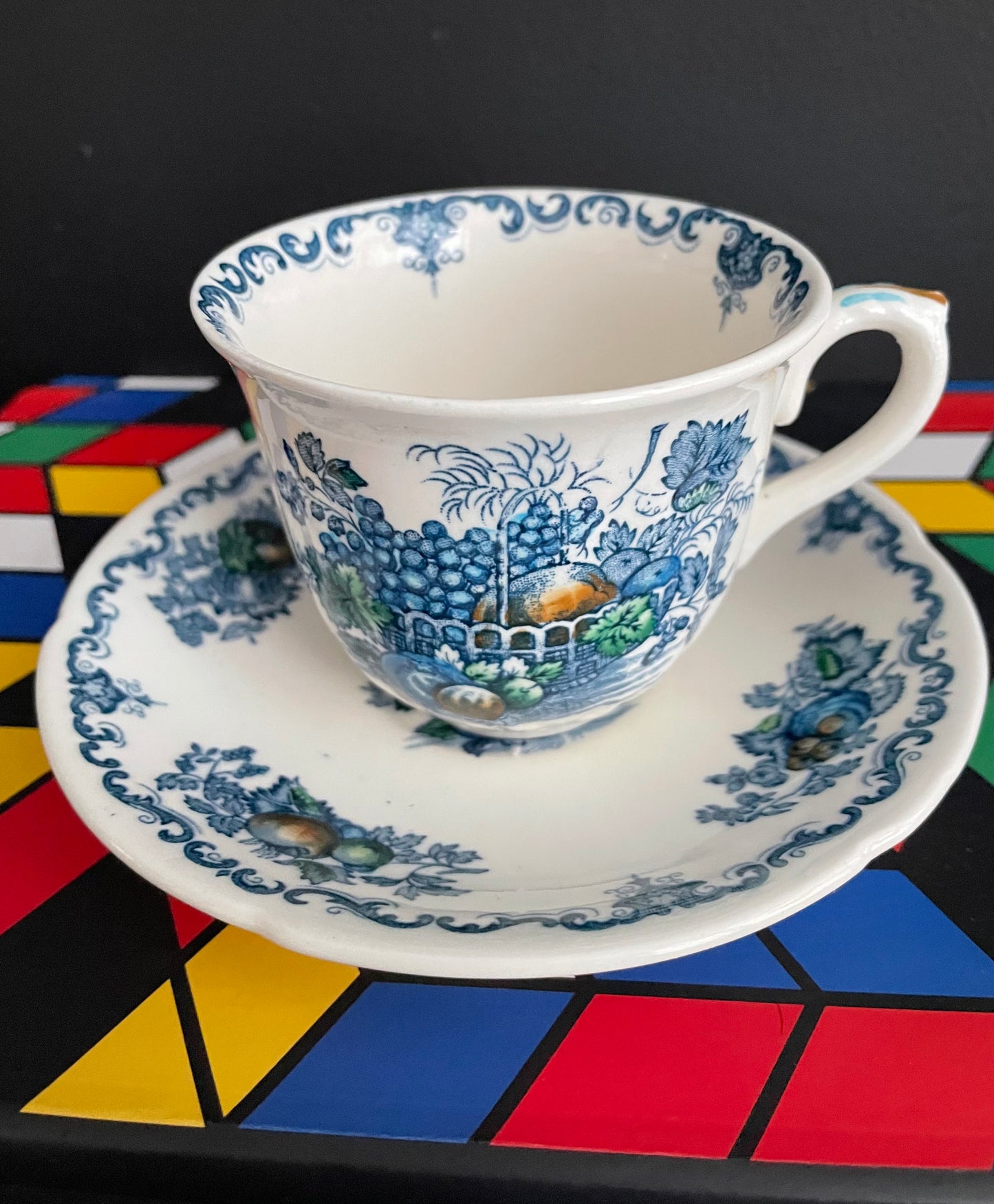 Mason’s Fruitbasket blue tea cup and saucer