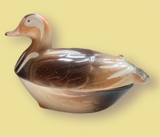 Michel Caugant midcentury handpainted duck terrine