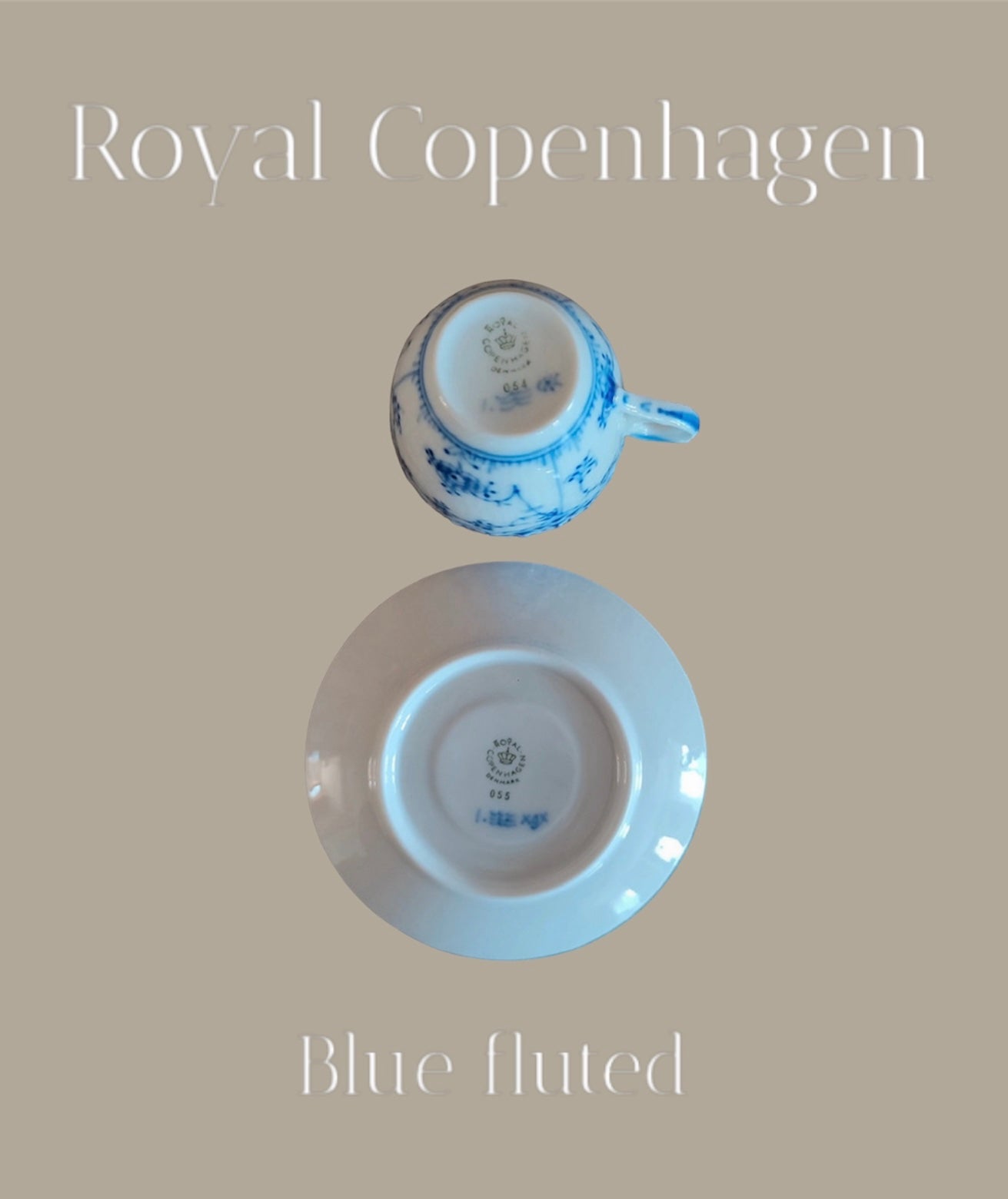 Royal Copenhagen blue fluted cup and saucer 054 + 055