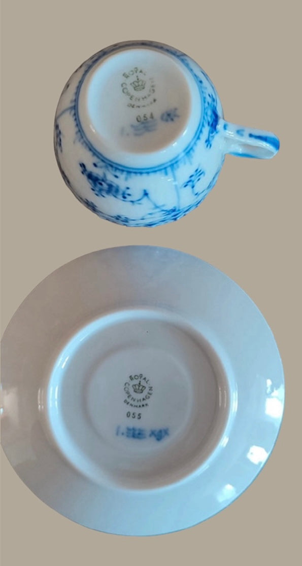 Royal Copenhagen blue fluted cup and saucer 054 + 055