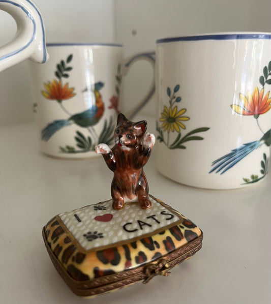 I Love cats Lovely Limoges porcelain handmade trincketbox