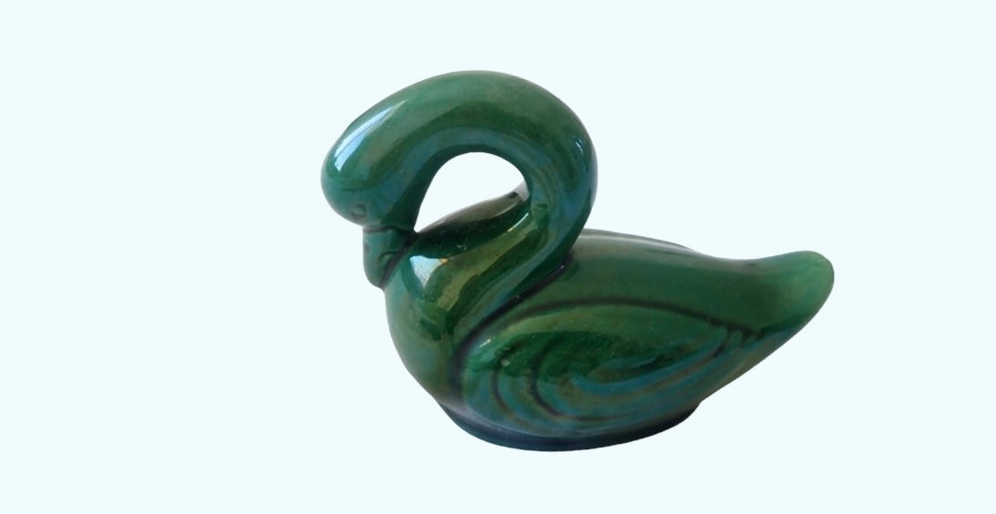 Barbotine swan french Art Nouveau coin bank