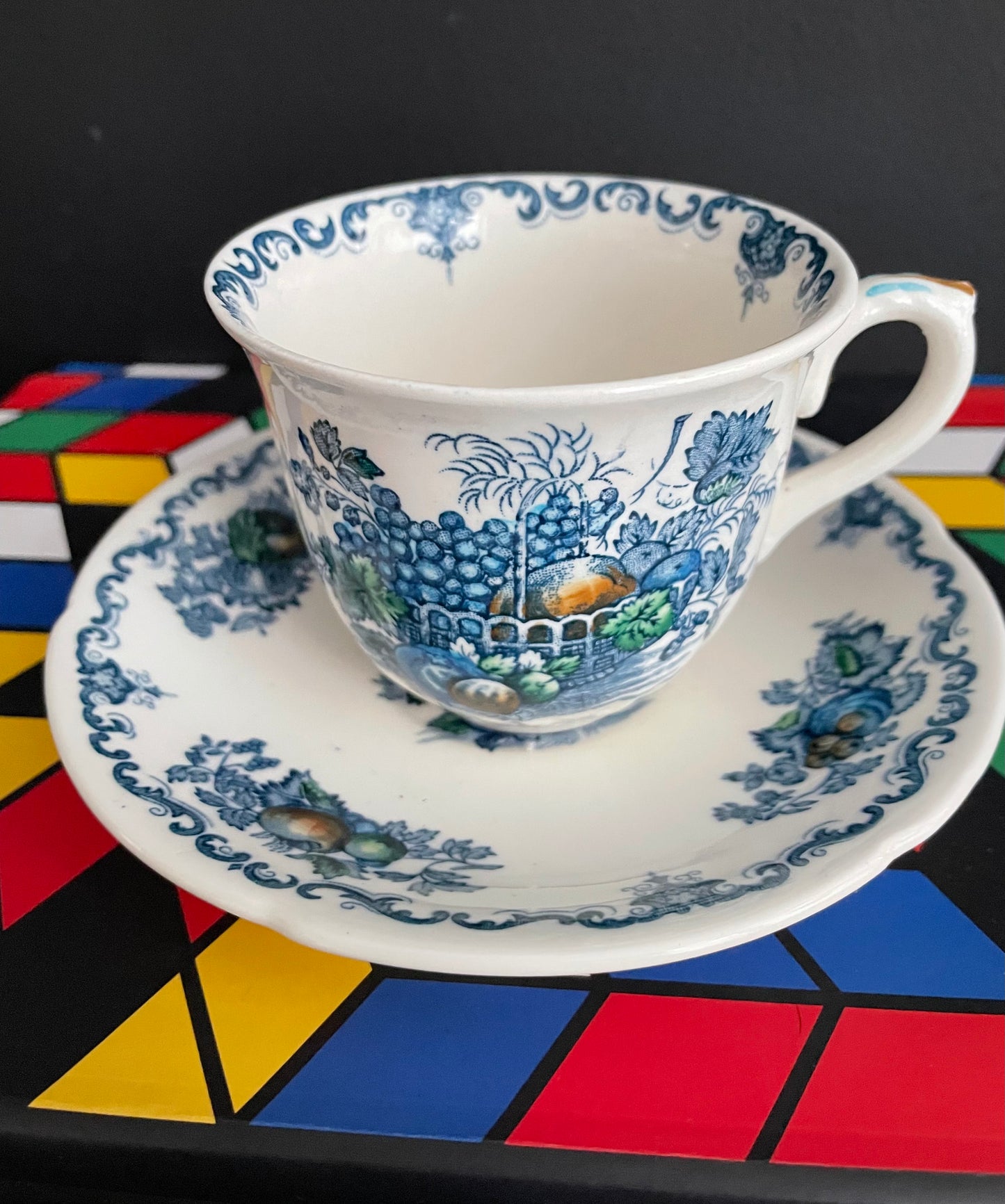 Mason’s Fruitbasket blue tea cup and saucer