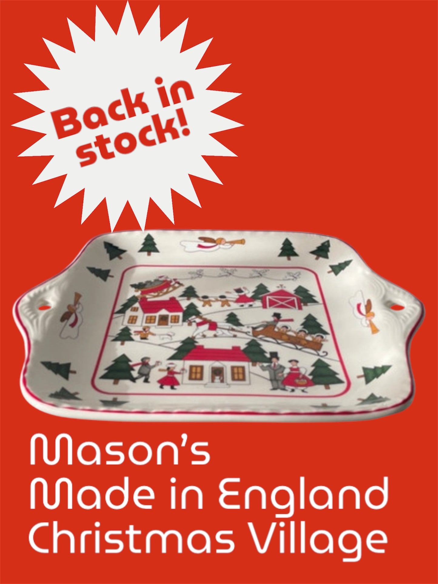 Mason’s Christmas Village made in England square cake serving dish