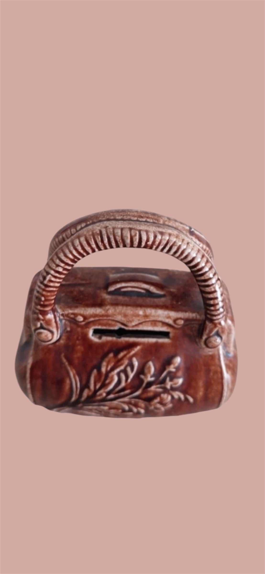 Moneybank antique majolica brown bag