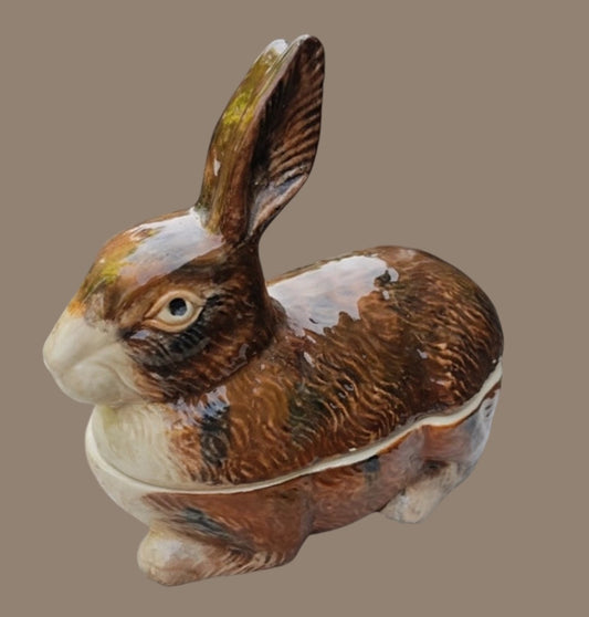 vintage barbotine rabbit tureen Michel Caugant