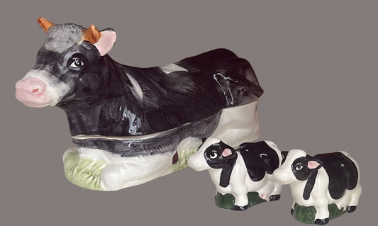 Michel Caugant polychrome vintage french faience tureen cow