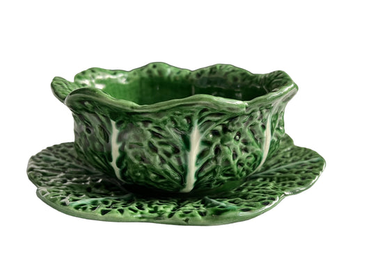 Caldas da Rainha greenleave soup bowl and saucer, set of two