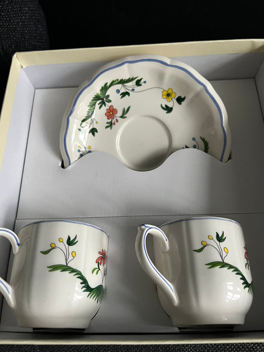 Gien France box set 2 cup saucers Oiseaux de Paradis