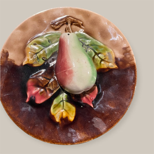Antique french majolica plate 3D pear Orchies