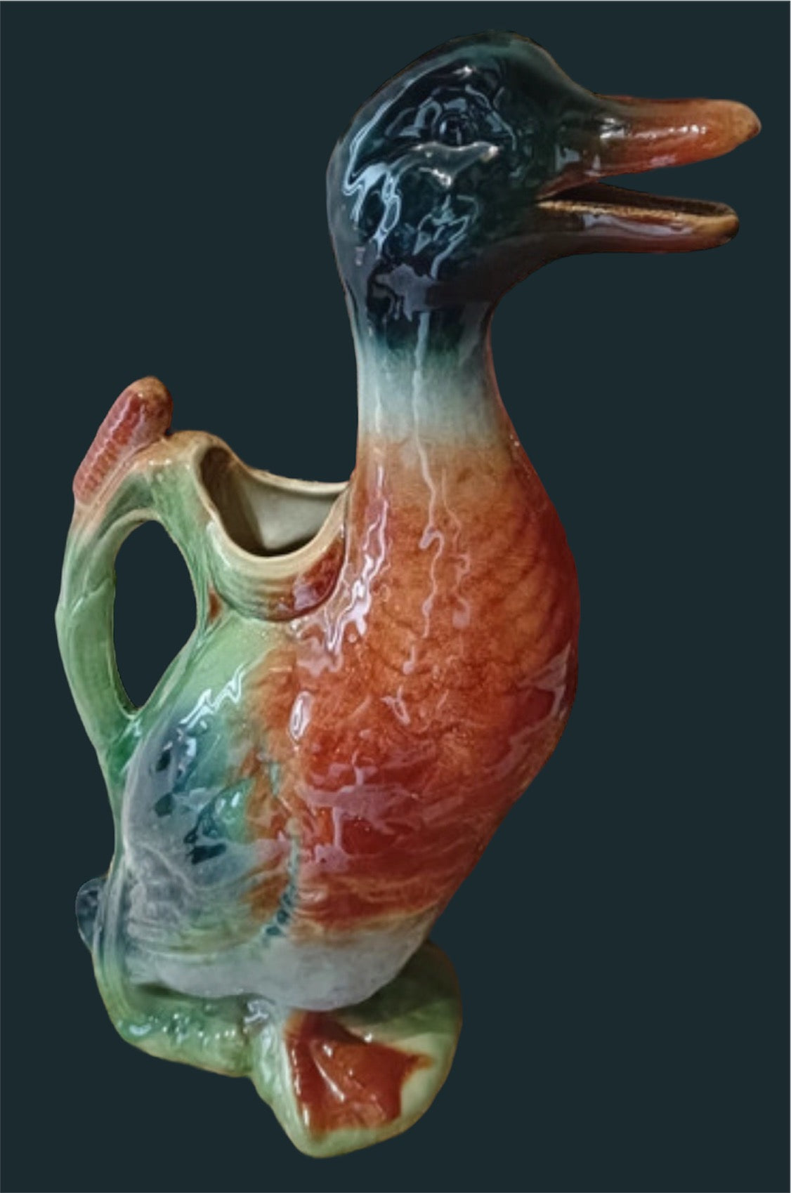 Antique St CLEMENT French Majolica Pottery Duck high quality Pitcher