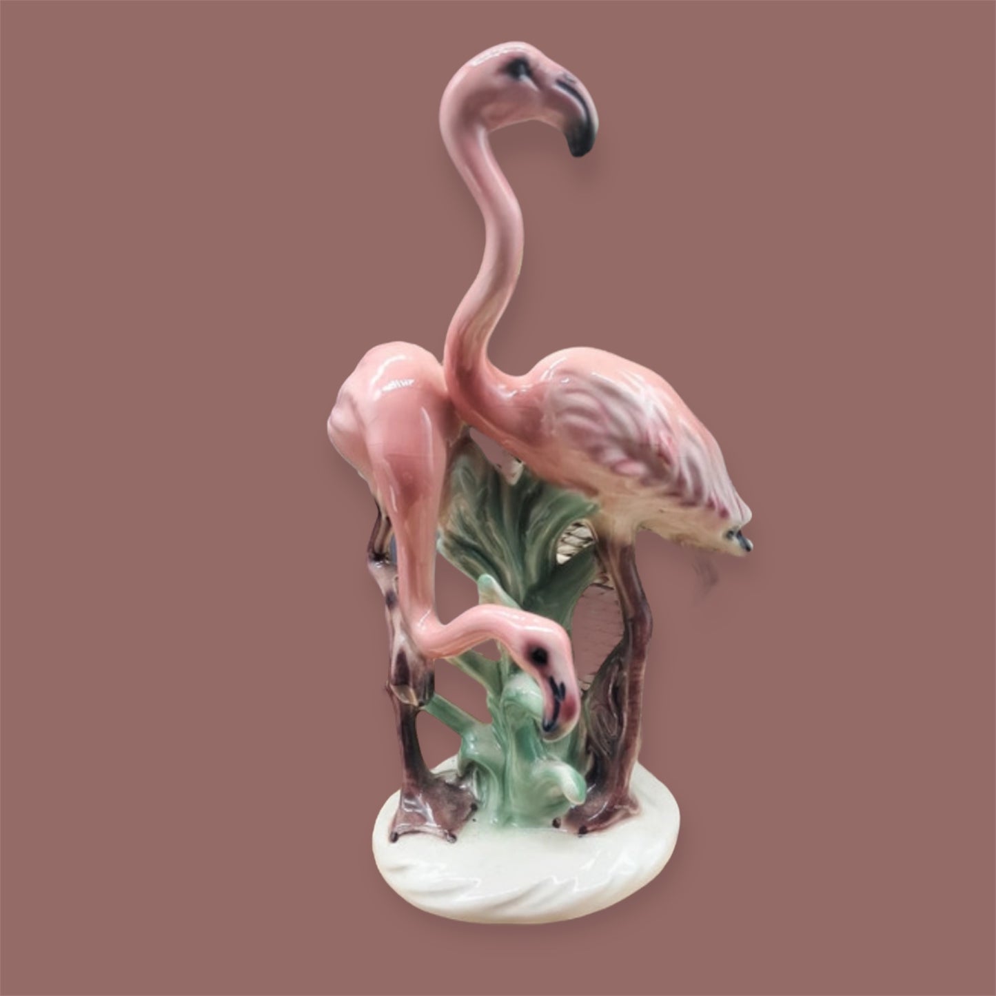 Vintage porcelain figurine statue pair of pink flamingo’s