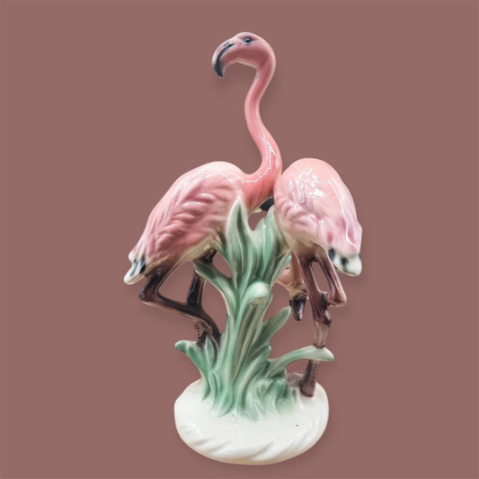 Vintage porcelain figurine statue pair of pink flamingo’s