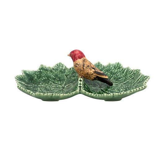 Bordallo Pinheiro greenleave bowl with bird 22 cm.