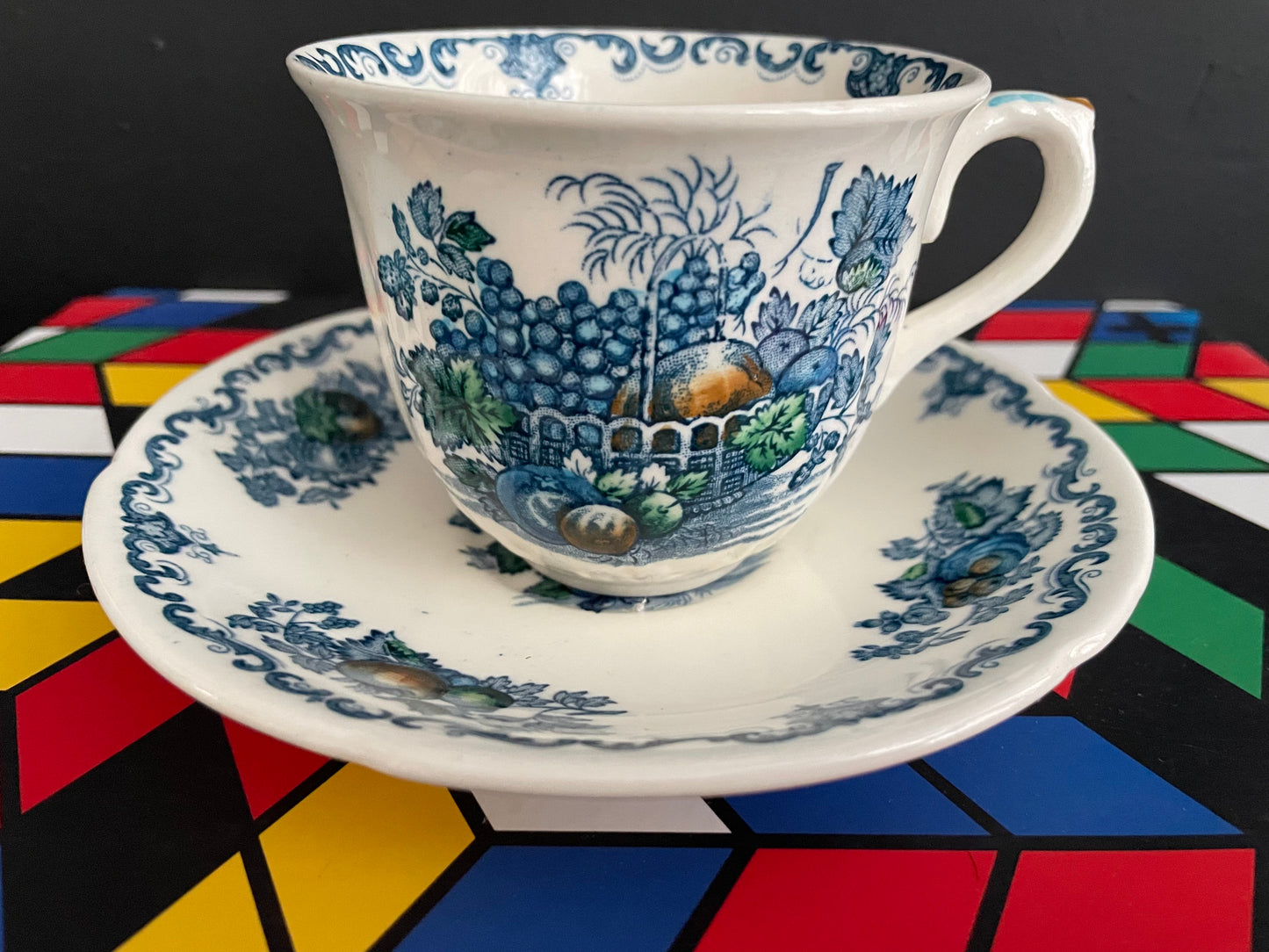 Mason’s Fruitbasket blue tea cup and saucer